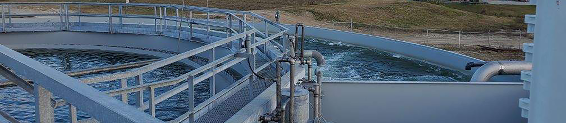 View of a wastewater treatment plant with a circular clarifier